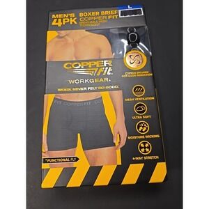 Copper Fit Workgear Men's 4 Pk Performance Boxer Brief Size L Copper Infused NEW